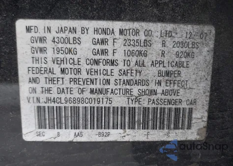 2008 Acura Tsx z USA, uszkodzony, nr VIN JH4CL96898C019175